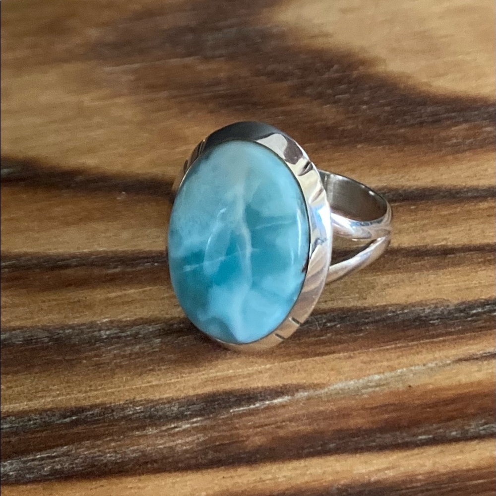 Sterling silver Larimar gemstone ring